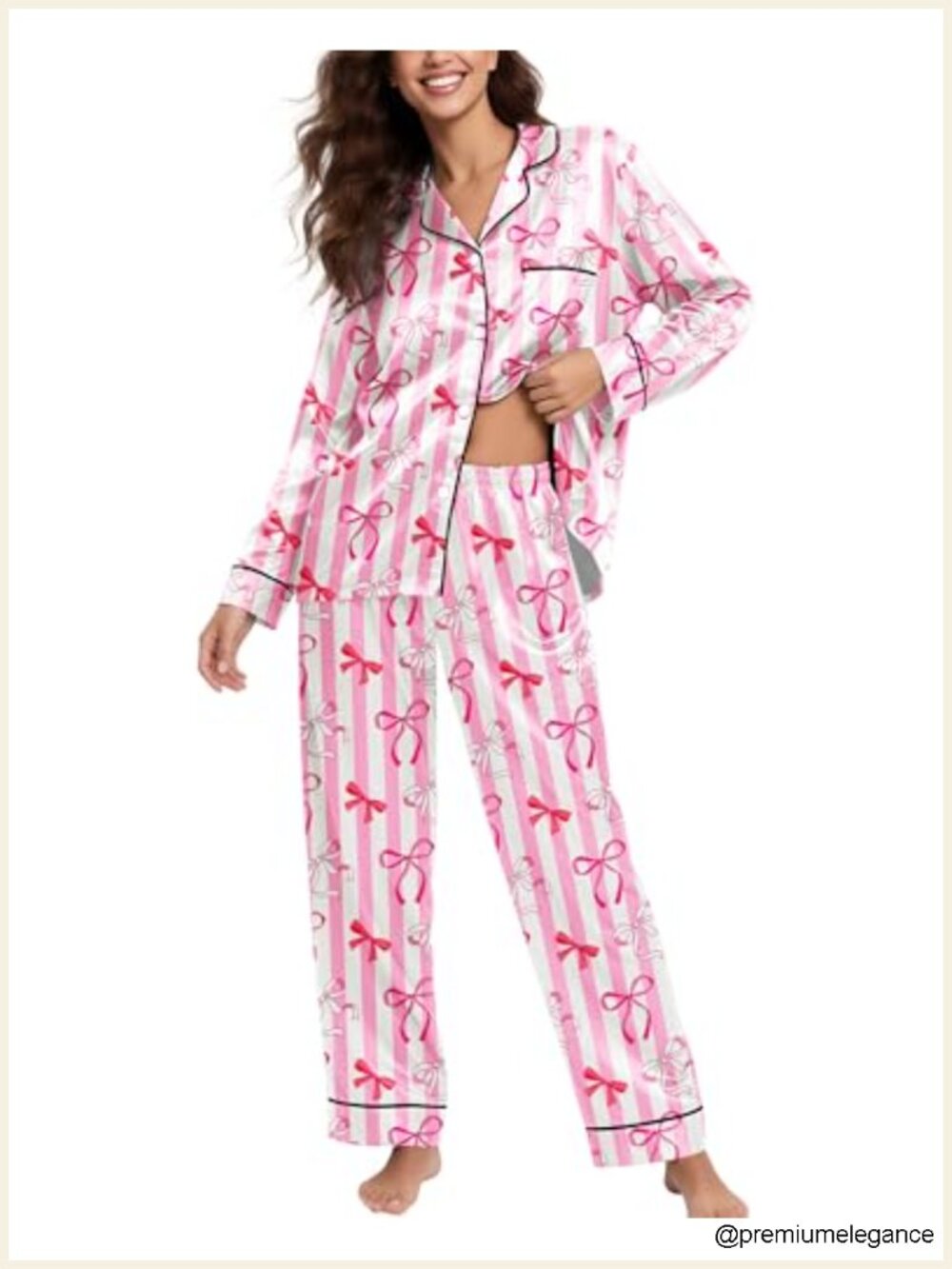Silky Satin Pajama Set 2 Piece Long Sleeve Button Up Women Sleepwear